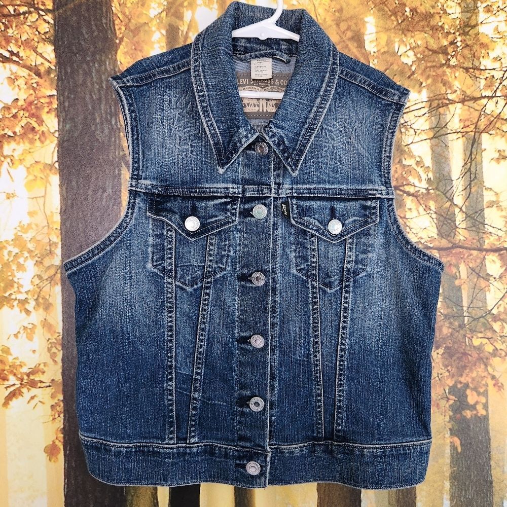 Levi's Jean Vest Jacket Girls Small Button Up Collar Silver Label